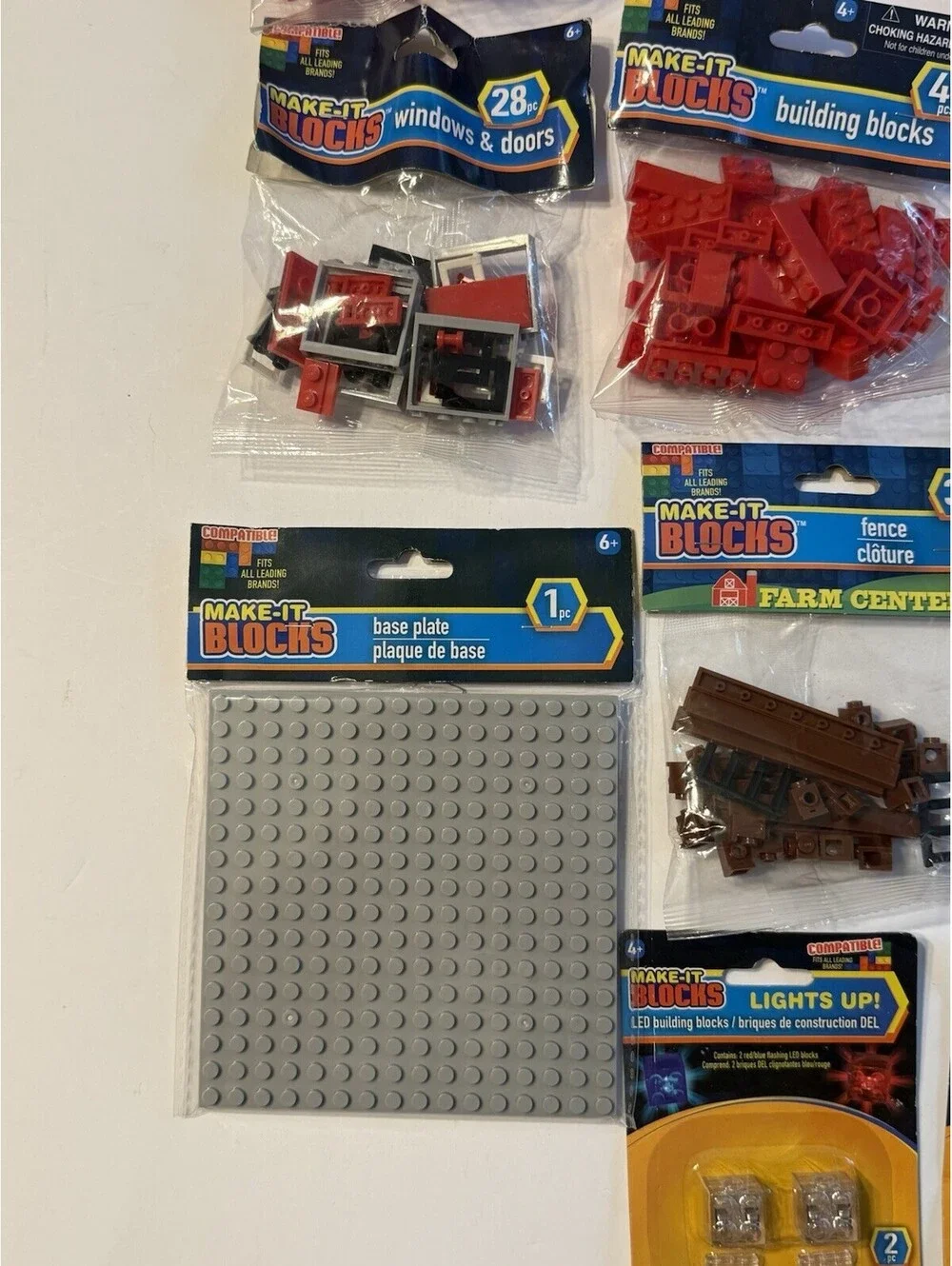 Lot If 11 Make-It Blocks Set, Fits All Leading Brands, Light Ups, Colors, Plate